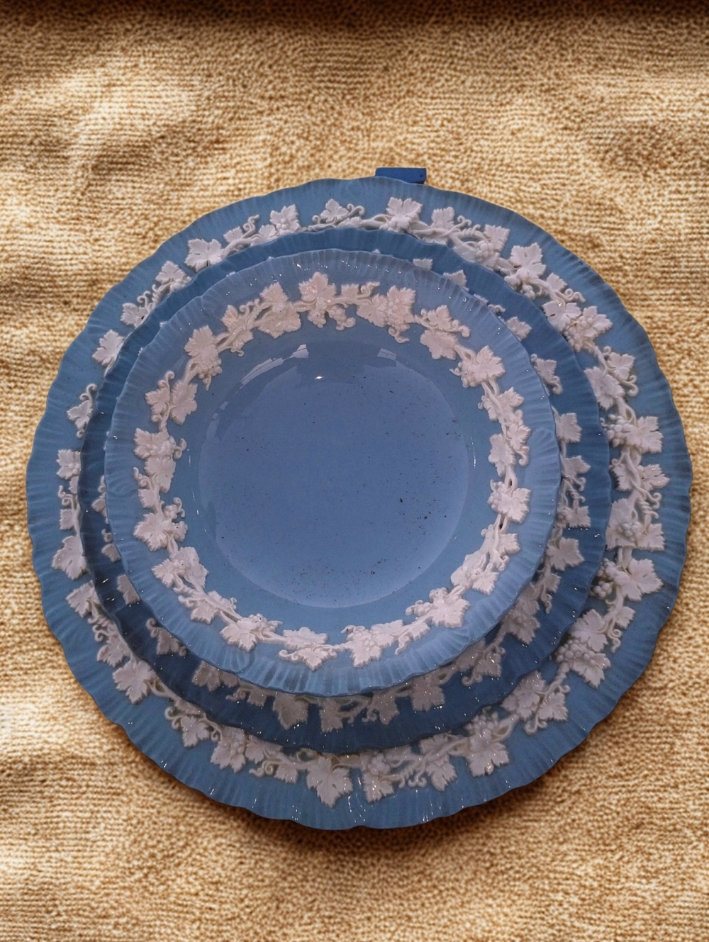 3 Piece Set Of Vintage Wedgewood Queens Ware Cream And Lavander Dish Plates